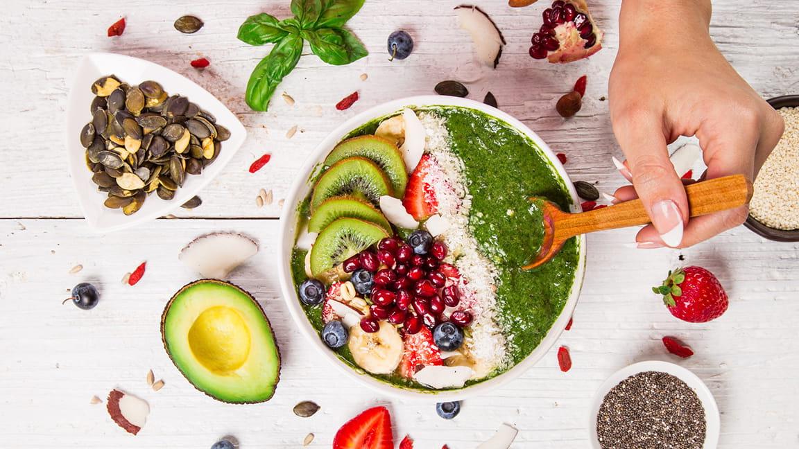 healthy food in 和 around a bowl